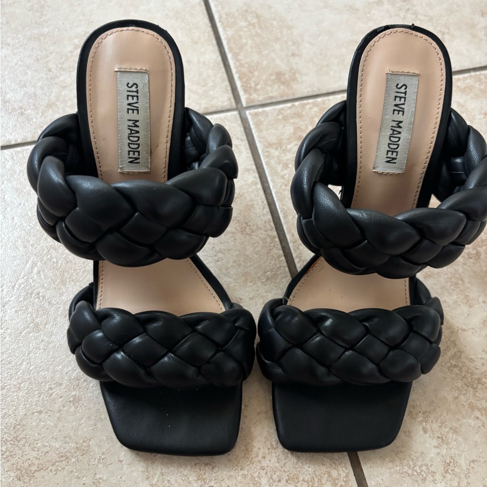 Steve Madden Black Braided Double-Strap Slide Sandals